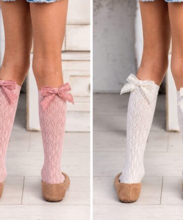 Podkolanówki ażurowe puder różi białe 18-22 Knittex