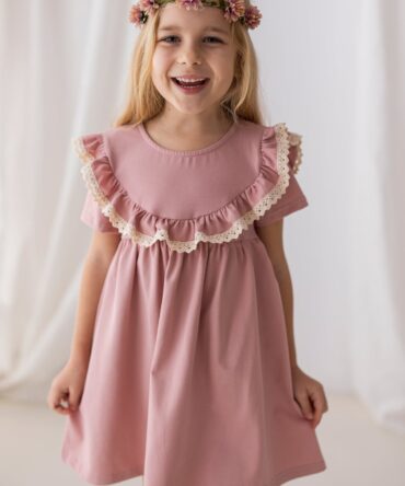 Różowa sukienka z koronką 104-140 Lily Gray