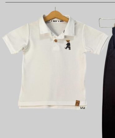 Polo biała bluzka miś 104/110 - 140/146 Mimi - 116/122