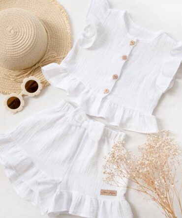 Komplet dla dziewczynki z muślinu BIAŁY Star kids (Gamex)