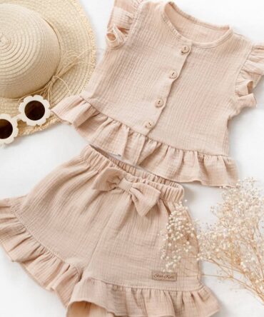 Komplet dla dziewczynki z muślinu BEŻOWY Star kids (Gamex)