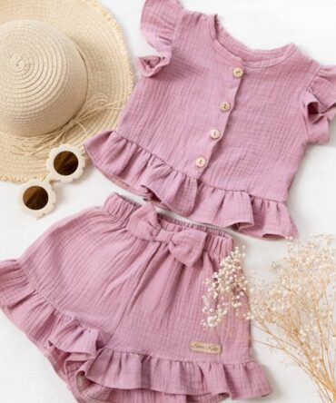 Komplet dla dziewczynki z muślinu RÓŻOWY Star kids (Gamex)