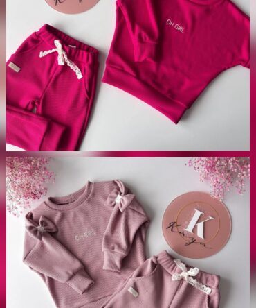 Komplet dresowy lekko ocieplany Oh Girl fuksja, puder róż 92-128 Kaya