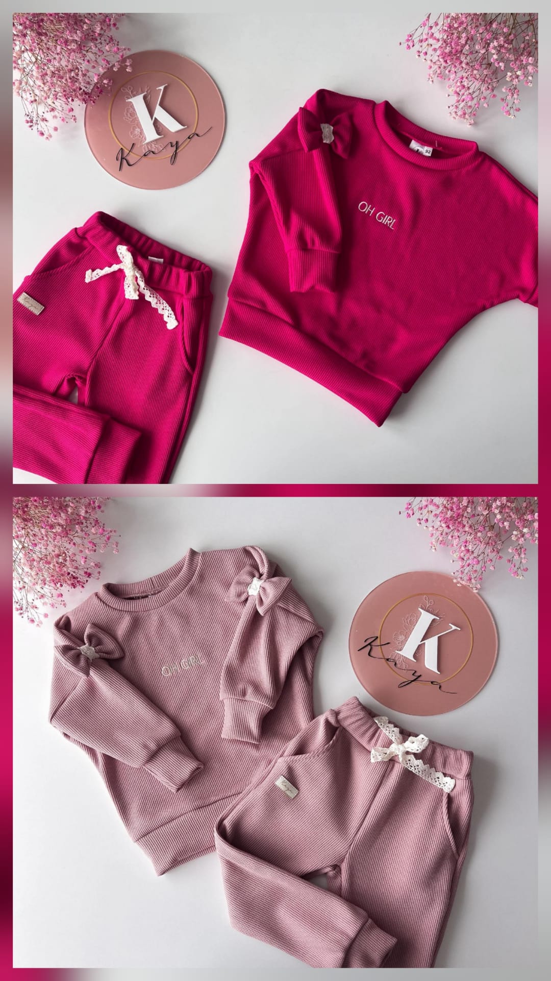 Komplet dresowy lekko ocieplany Oh Girl fuksja, puder róż 92-128 Kaya