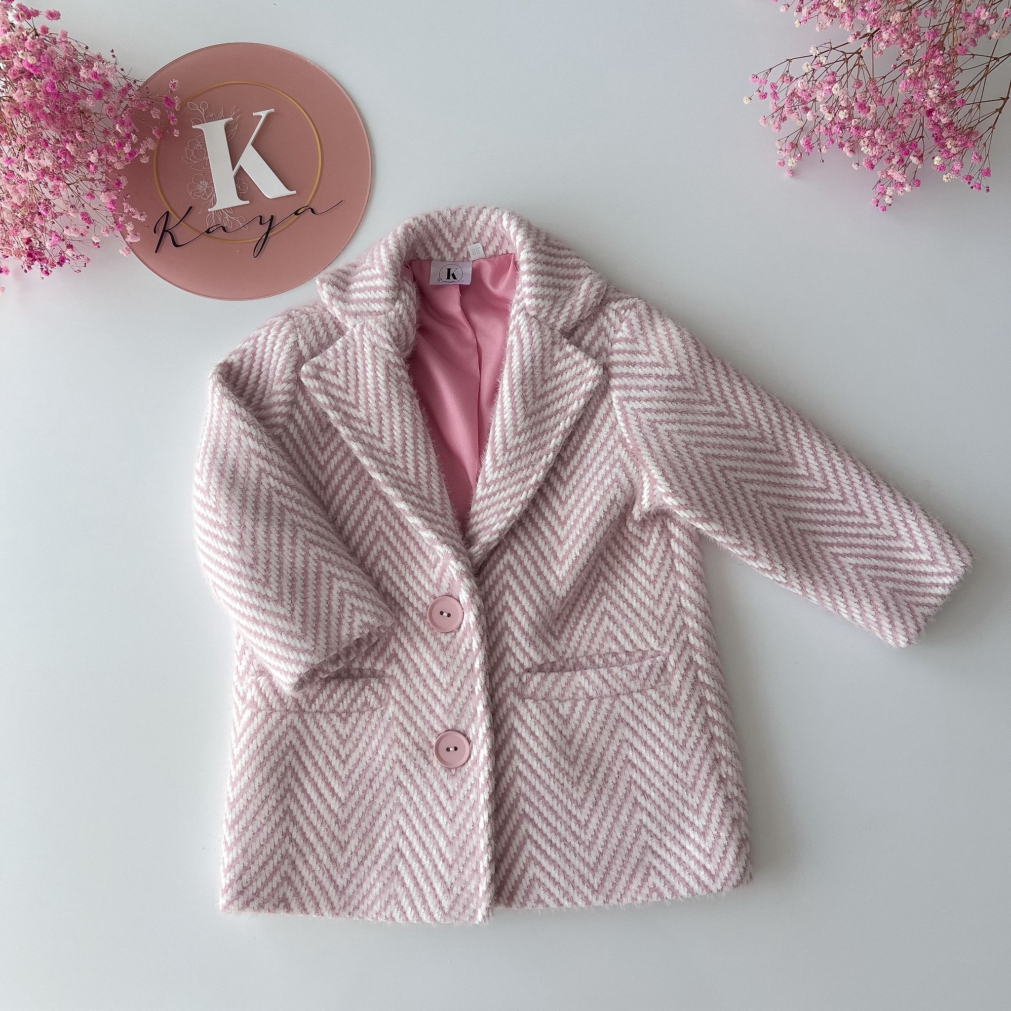 Płaszczyk dziewczęcy różowa jodełka 98 - 134 Kaya - obrazek 2