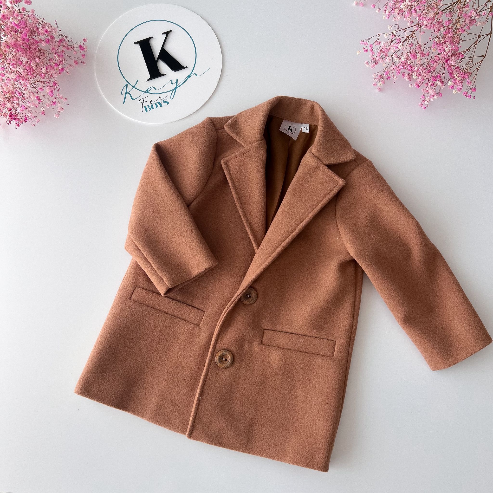 Płaszczyk chłopięcy camelowy 98 - 134 Kaya