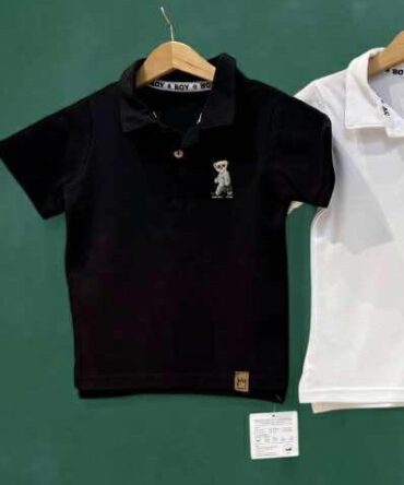 Polo czarne bluzka miś 104/110 - 140/146 Mimi - 104/110