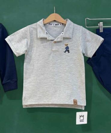 Polo szare bluzka miś 104/110 - 140/146 Mimi
