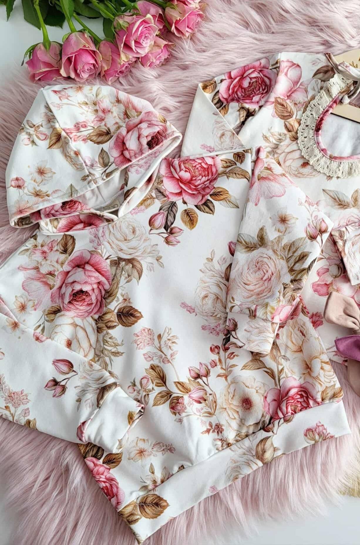 Bluza z kapturem kwiaty na kremie mama & córka Haydi - obrazek 3