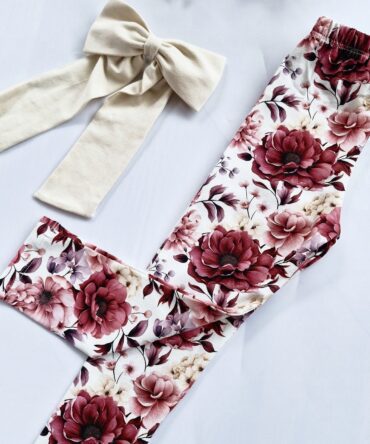 Leggisny dla dziewczynki w bordowo - beżowe kwiaty kolekcja limitowana Haydi