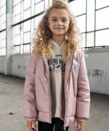 Kurtka zimowa dziewczęca z kapturem na zamek różowa MASHMNIE