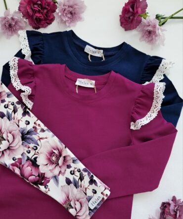 Bluzka dla dziewczynki z koronką granat, burak Helen