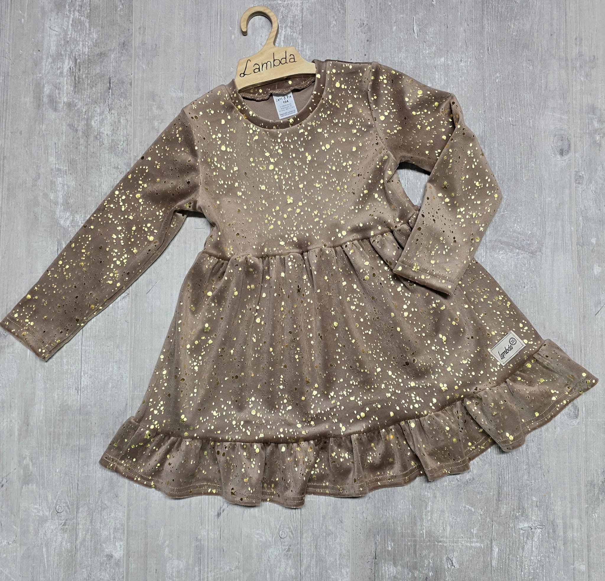 Beżowa pozłacana welurowa sukienka Lambda