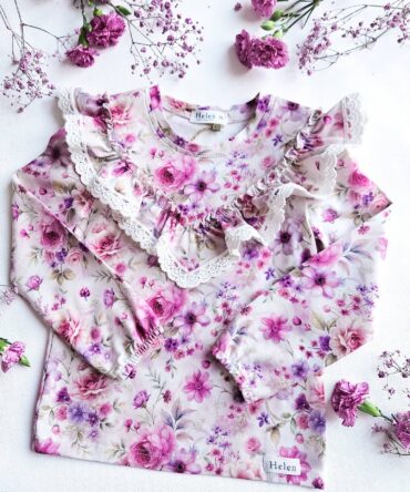 Bluzka kolorowe z kwiaty koronką V Helen