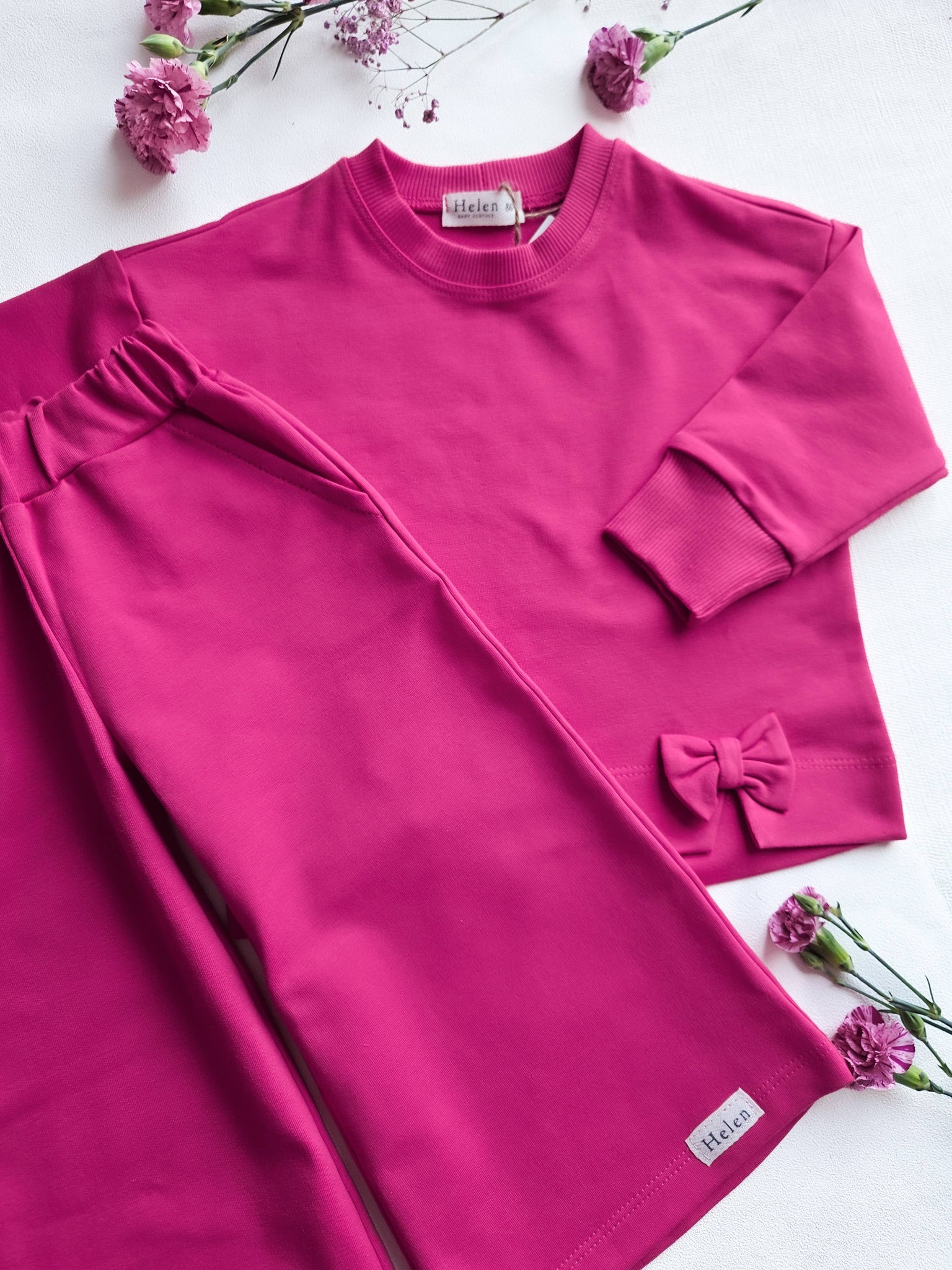 Dres z szerokimi spodniami malinowy Helen - obrazek 2