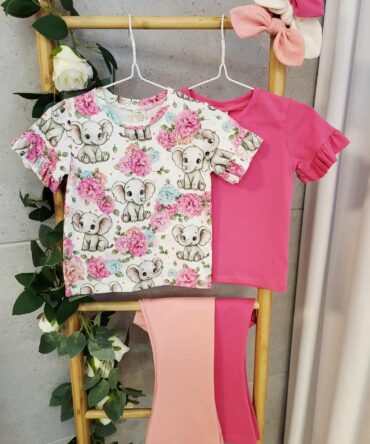 Bluzka z falbankami kwiaty i słoniki na bieli Haydi