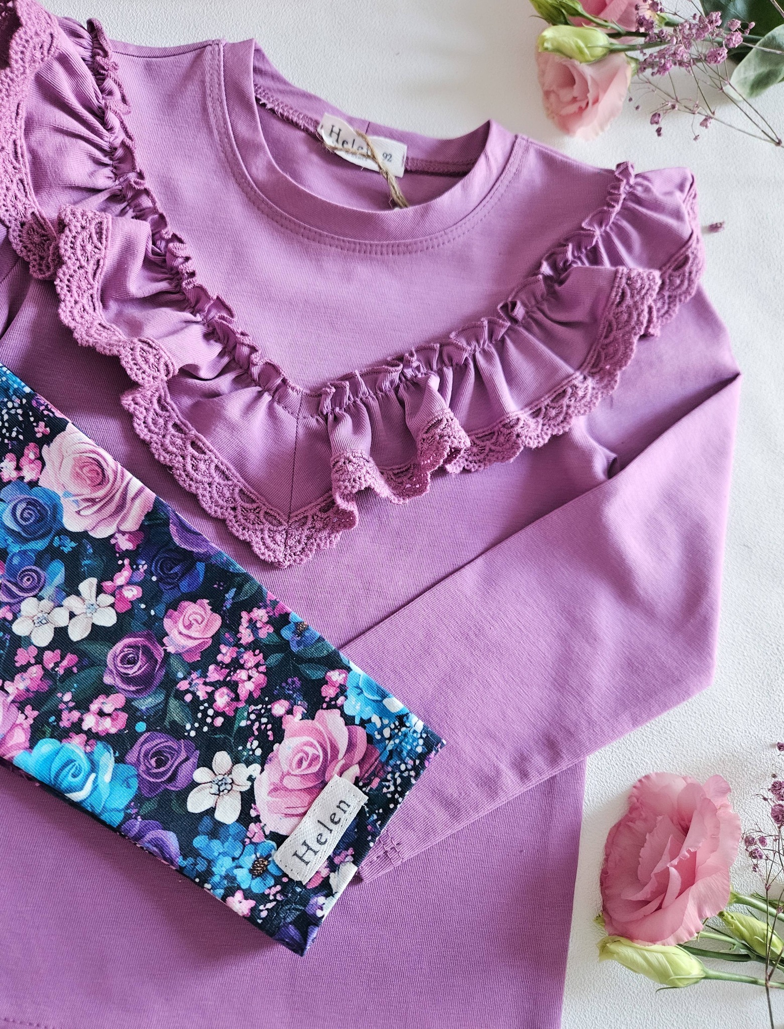 Bluzka ciepła lila z koronką V Helen - obrazek 4