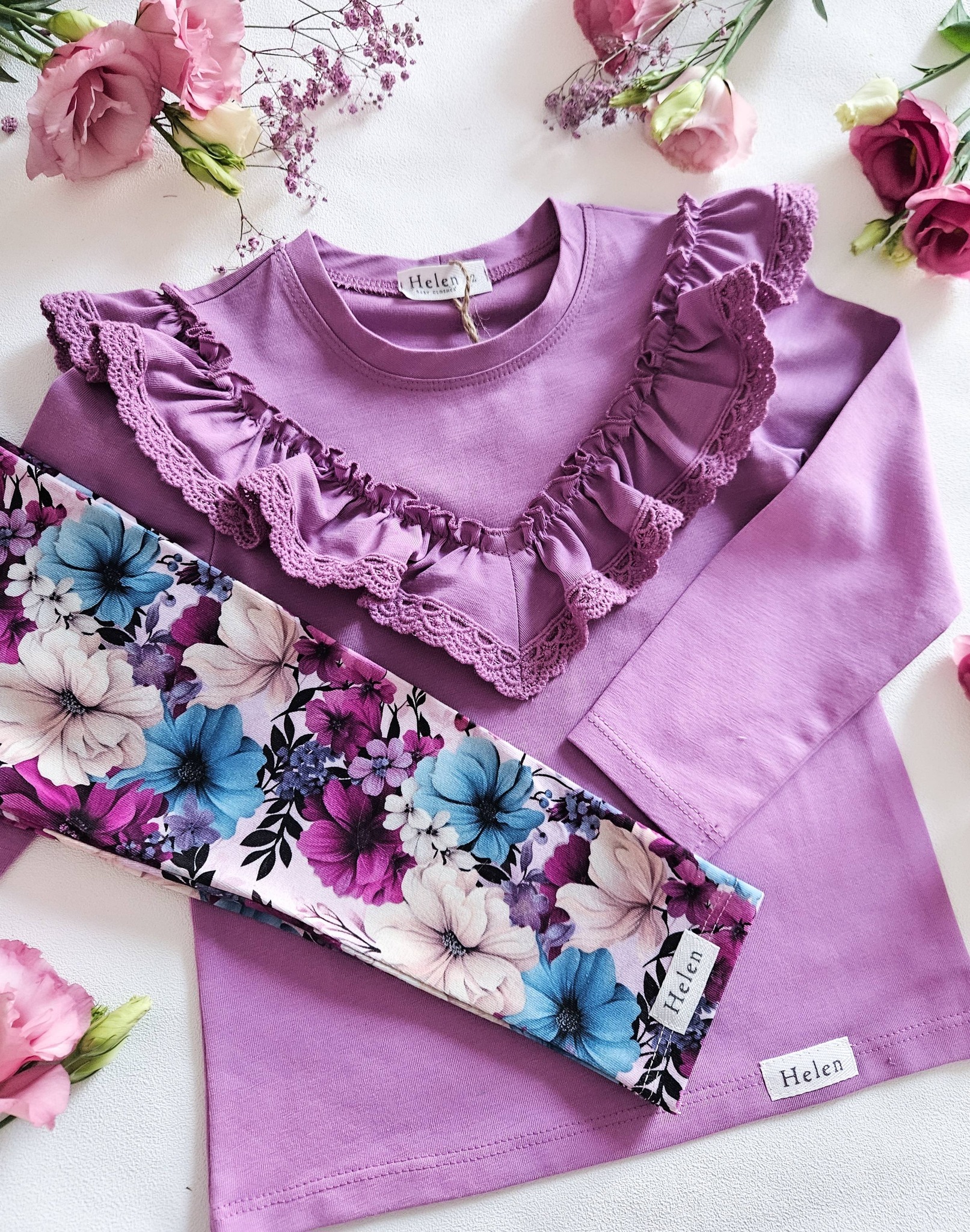 Bluzka ciepła lila z koronką V Helen - obrazek 3