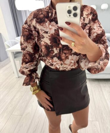 Koszula damska brązowe kwiaty wiskozowa Haydi