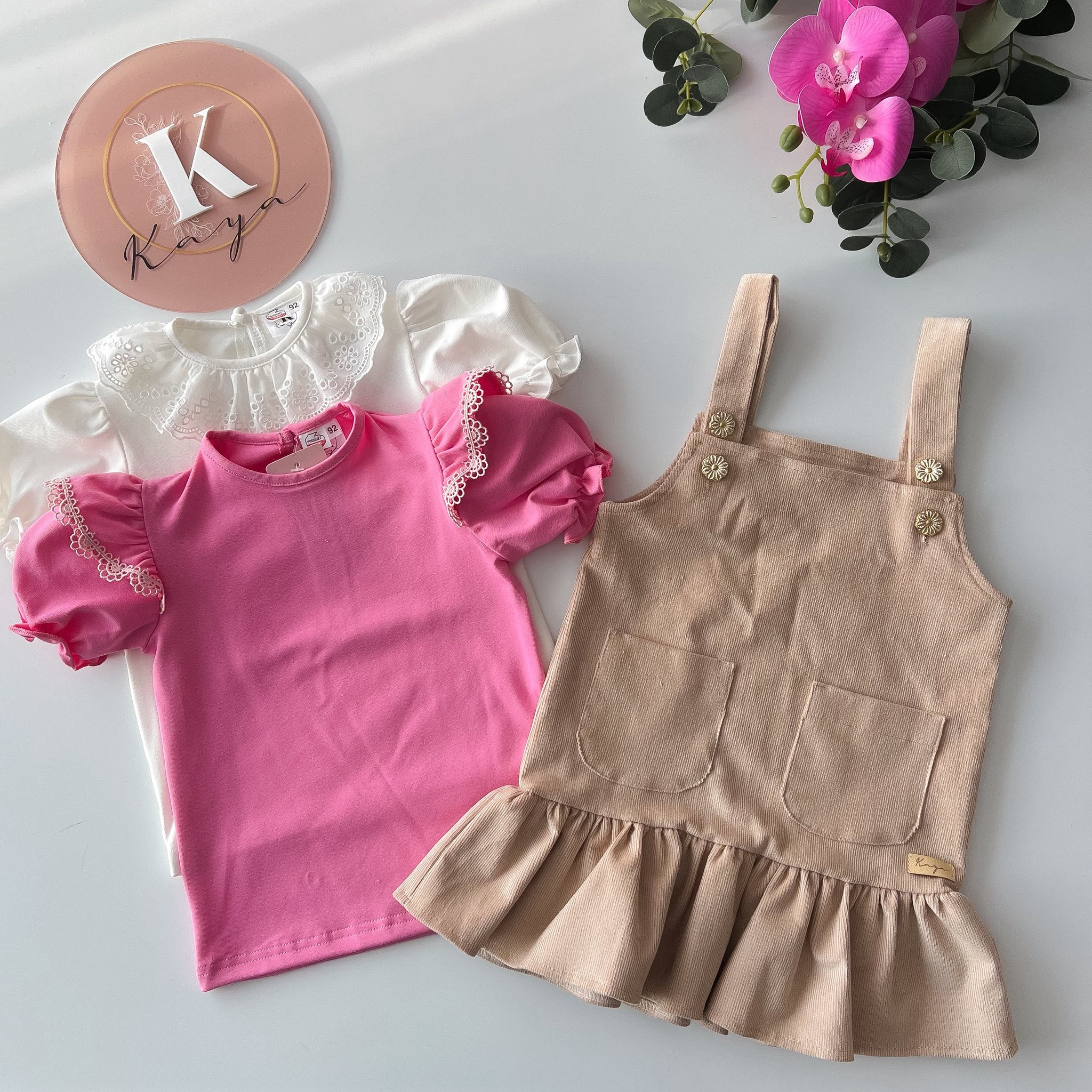 Sukienka sztruksowa beż i puder róż Kaya - obrazek 5