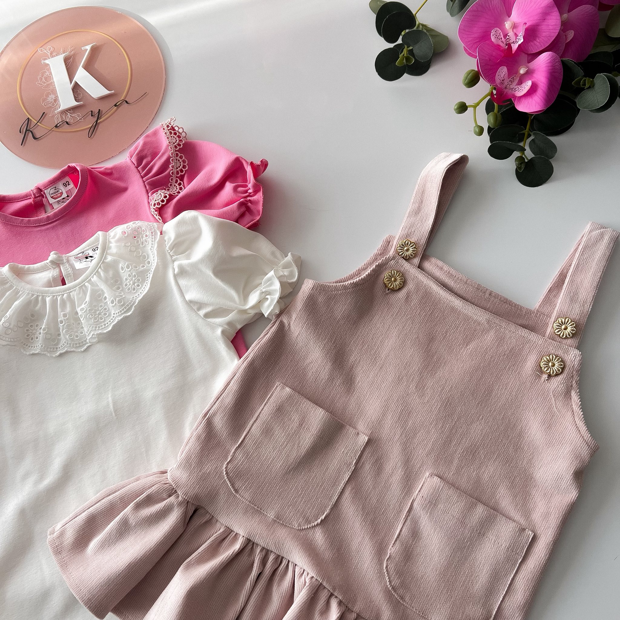 Sukienka sztruksowa beż i puder róż Kaya - obrazek 4