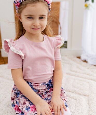 Bluzka dziewczęca puder róż z koronką Helen