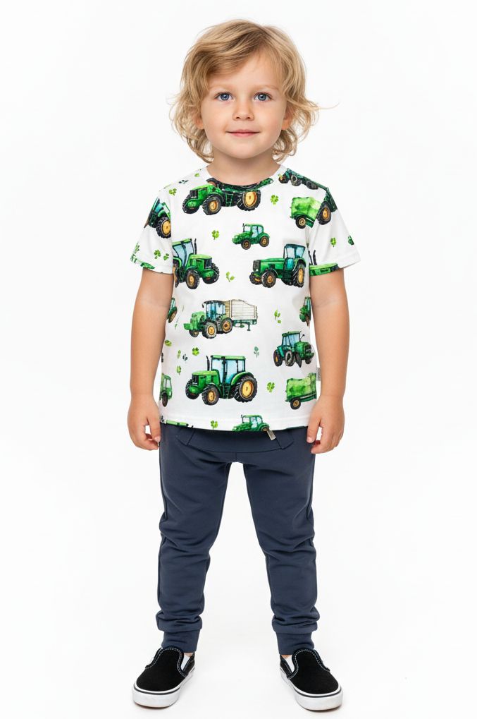 Bluzka chłopięca w zielone traktory Chrisma - obrazek 2