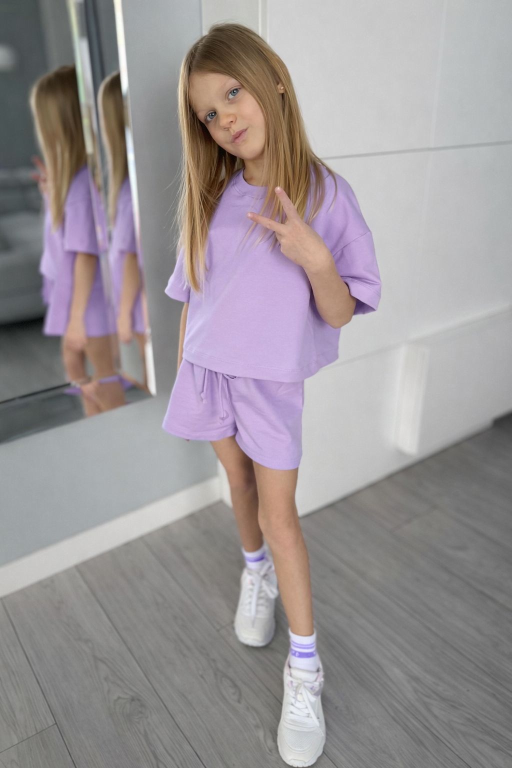 Komplet bluzka oversize i szorty liliowe Haydi