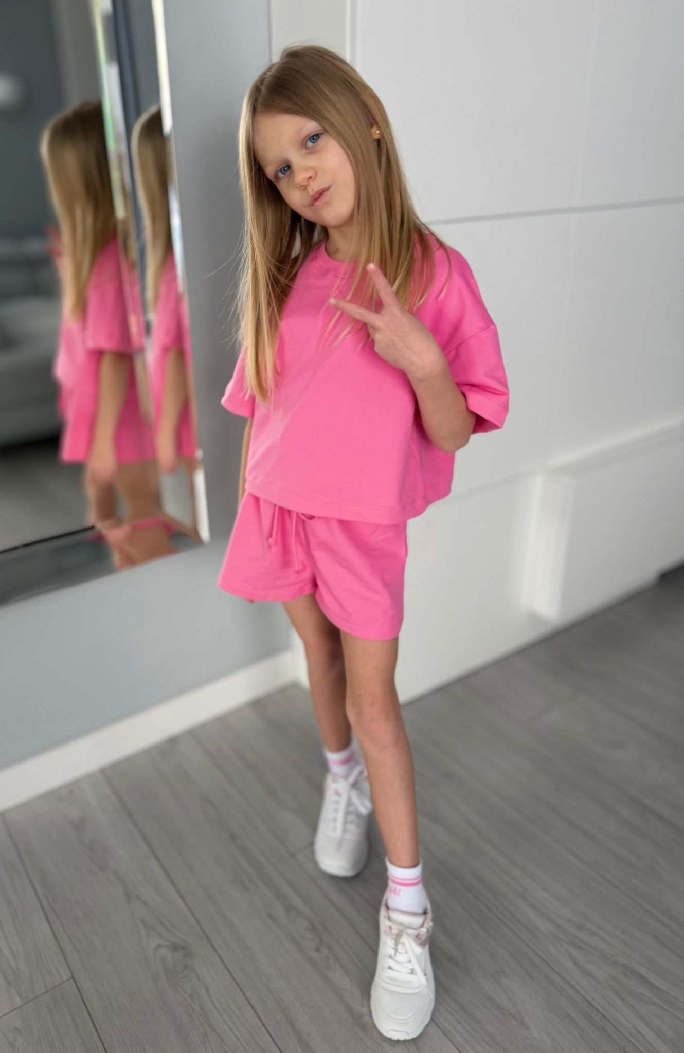 Komplet bluzka oversize i szorty różowe Haydi