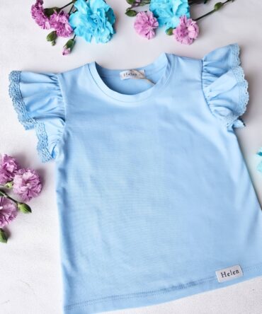 Bluzka dziewczęca wachlarz błękitna z koronką Helen