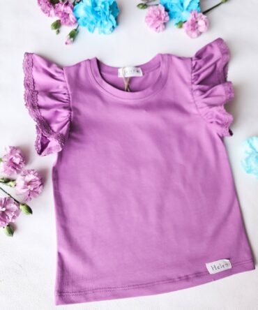 Bluzka dziewczęca wachlarz ciepły fiolet z koronką Helen