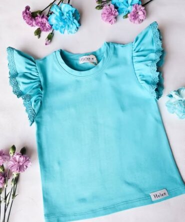 Bluzka dziewczęca wachlarz turkus z koronką Helen
