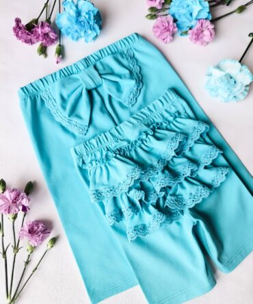 Kolarki turkusowe z falbankami i koronką Helen