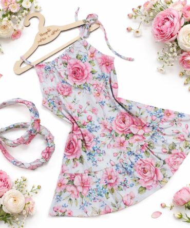 Sukienka na ramionkach kwiaty na pudrze Haydi