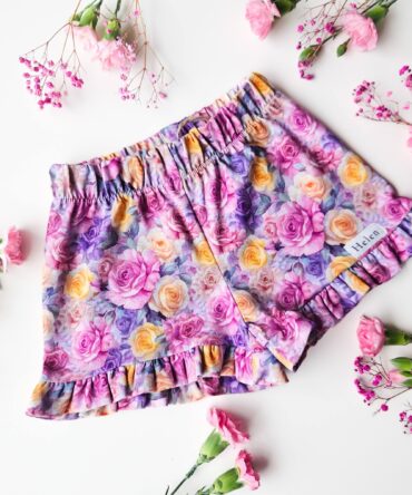 Spodenki z falbanką kolorowe różyczki Helen