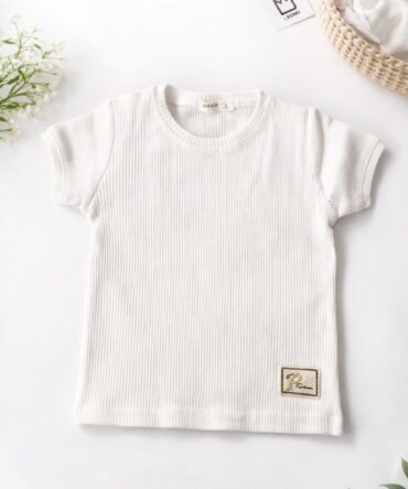 Biały t-shirt  bluzka prążek dla dziewczynki Breeze