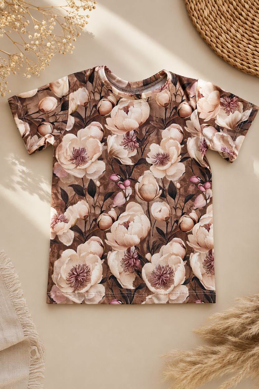 T-shirt brązowe kwiaty kolekcja limitowana Haydi