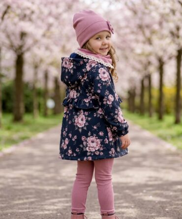 Kurtka dziewczęca softshell w kwiaty na czerni Zula handmade