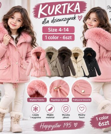 Zimowa kurtka parka czarna M195 z futerkiem 104/110 - 164/170 Happy House