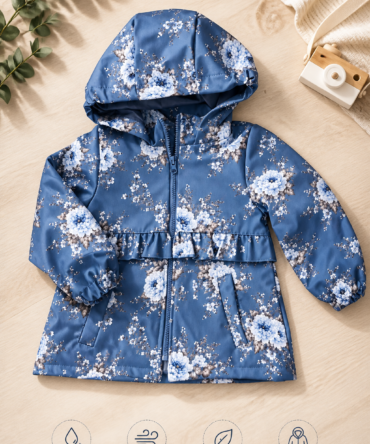 Kurtka dziewczęca softshell w kwiaty na niebieskim tle Zula handmade