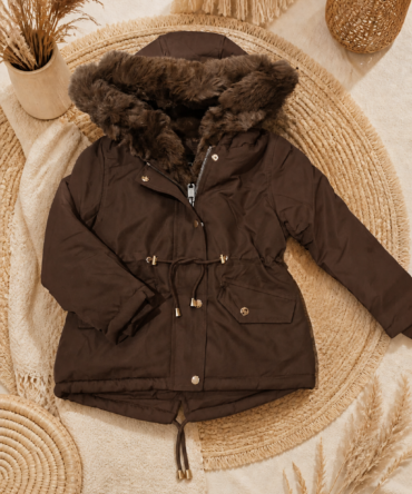 Zimowa kurtka parka CZEKOLADA M195 z futerkiem 104/110 - 164/170 Happy House