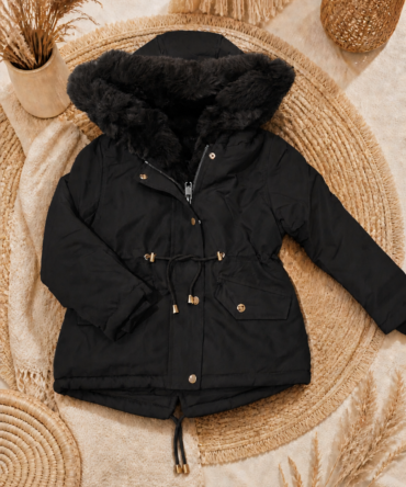 Zimowa kurtka parka CZARNA M195 z futerkiem 104/110 - 164/170 Happy House